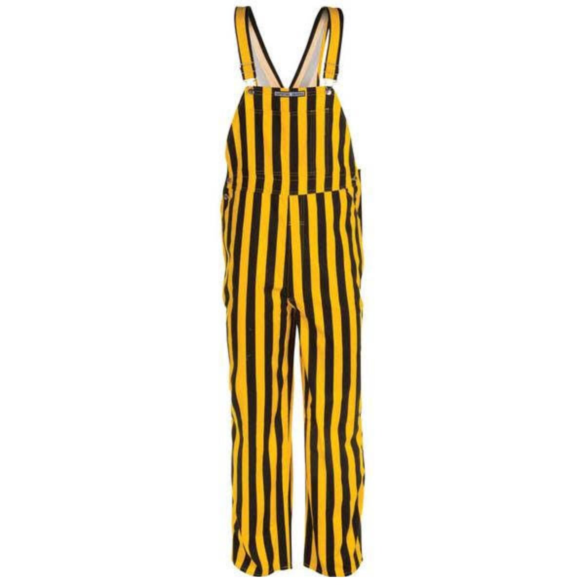 Black and gold striped overalls on sale